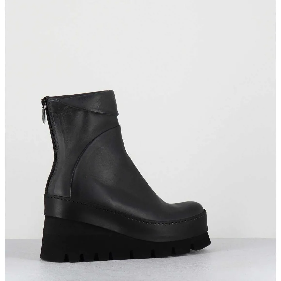 Boots Compensees Destructuree En Cuir Anthracite - 4562 Gas Londra