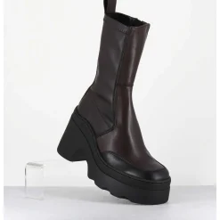 Boots Compensees En Cuir Marron Stretch - Deandra Brown Boots