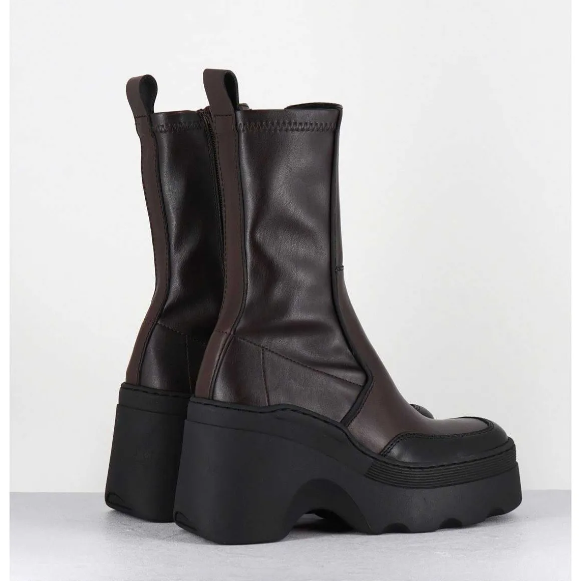 Boots Compensees En Cuir Marron Stretch - Deandra Brown Boots
