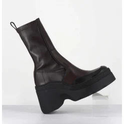 Boots Compensees En Cuir Marron Stretch - Deandra Brown Boots