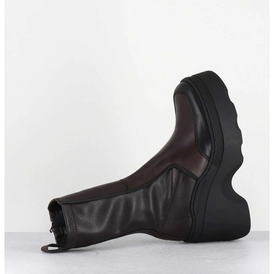 Boots Compensees En Cuir Marron Stretch - Deandra Brown Boots