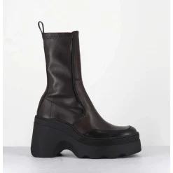Boots Compensees En Cuir Marron Stretch - Deandra Brown Boots