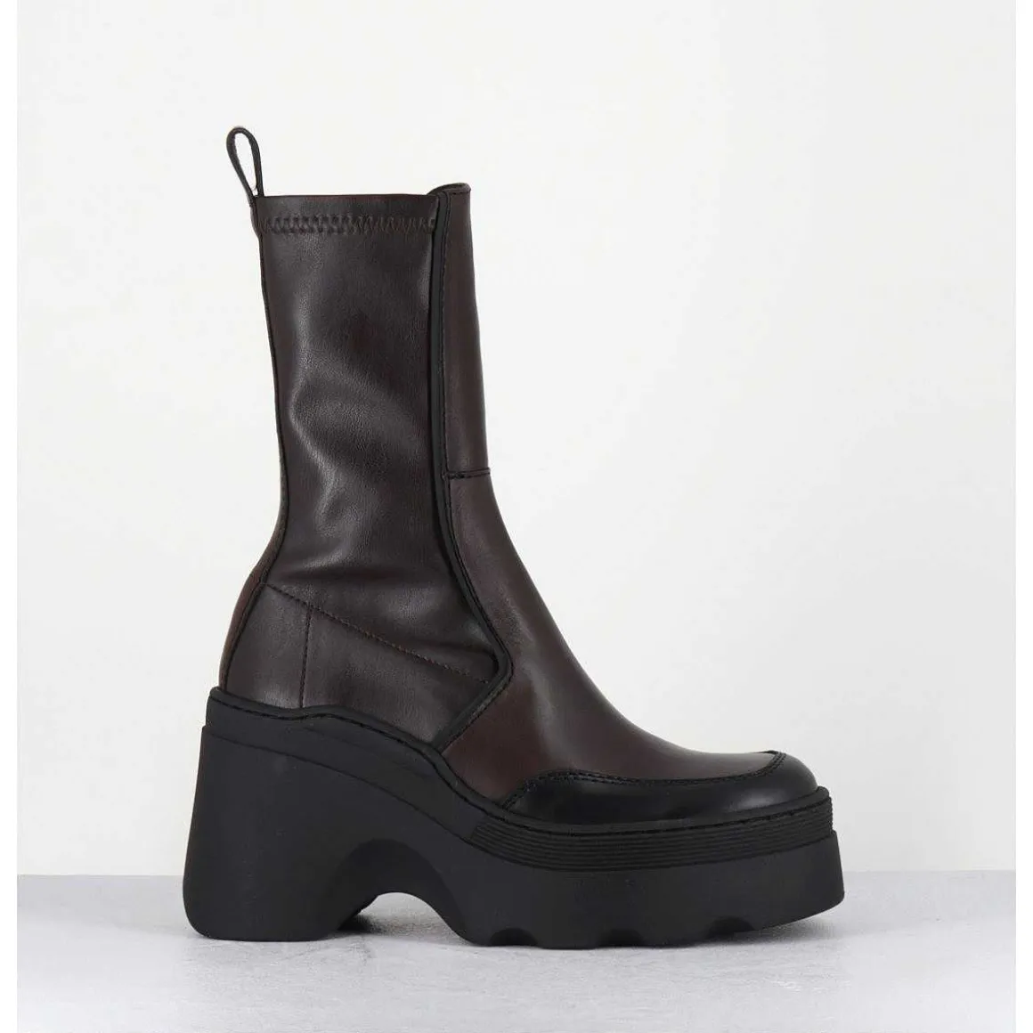 Boots Compensees En Cuir Marron Stretch - Deandra Brown Boots