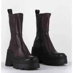 Boots Compensees En Cuir Marron Stretch - Deandra Brown Boots