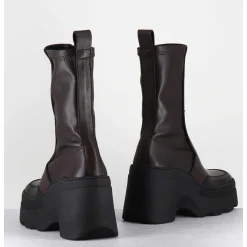 Boots Compensees En Cuir Marron Stretch - Deandra Brown Boots