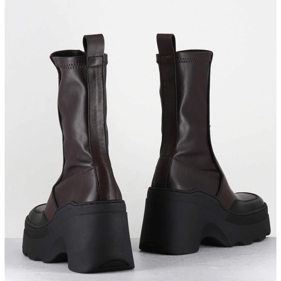 Boots Compensees En Cuir Marron Stretch - Deandra Brown Boots