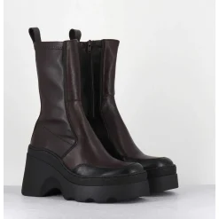 Boots Compensees En Cuir Marron Stretch - Deandra Brown Boots