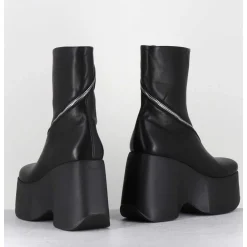 Boots Compenses En Cuir Noir Zip Asymetrique - 1D7562 Island Black