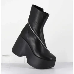 Boots Compenses En Cuir Noir Zip Asymetrique - 1D7562 Island Black