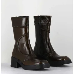 Boots Cuir Brillant Khaki 90'S - Malene Khaki Boots