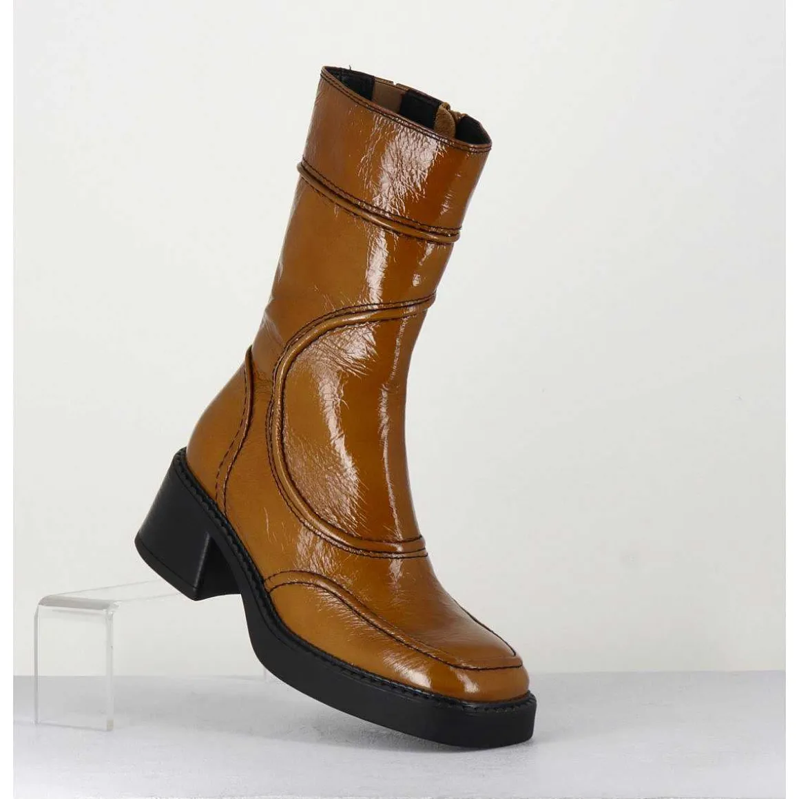 Boots Cuir Camel Surpiqures 90'S - Malene Sand Boots