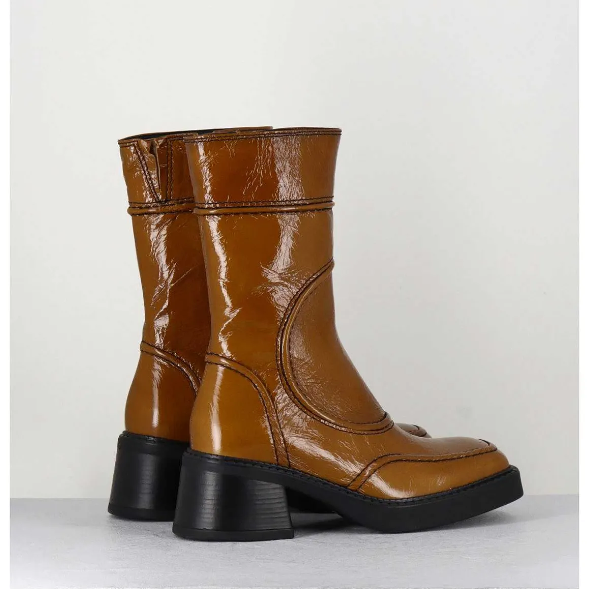 Boots Cuir Camel Surpiqures 90'S - Malene Sand Boots
