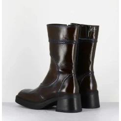Boots Cuir Kaki Surpiqures Bleues 90'S - Malene Kaki Boots