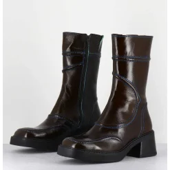 Boots Cuir Kaki Surpiqures Bleues 90'S - Malene Kaki Boots