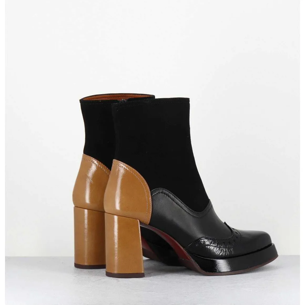 Boots Cuir Noir & Talon Beige Bout Pointu Fleuri - Fayu Maserati Negro