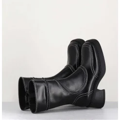 Boots Cuir Noir Surpiqures 90'S - Malene Black Ankle Boots