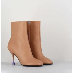 Boots En Cuir Beige A Talon Fin - Lidia 095 Bisquit