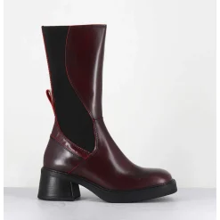 Boots En Cuir Bordeaux Et Elastique Look Psychedelique - Flavia Burgundy Boots