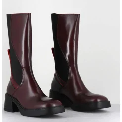 Boots En Cuir Bordeaux Et Elastique Look Psychedelique - Flavia Burgundy Boots