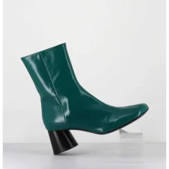 Boots En Cuir Brillant Vert Talon Geometrique - Dani04 Glaze Selva