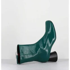 Boots En Cuir Brillant Vert Talon Geometrique - Dani04 Glaze Selva