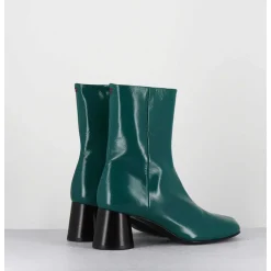 Boots En Cuir Brillant Vert Talon Geometrique - Dani04 Glaze Selva
