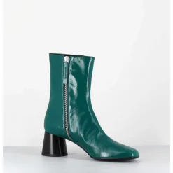Boots En Cuir Brillant Vert Talon Geometrique - Dani04 Glaze Selva