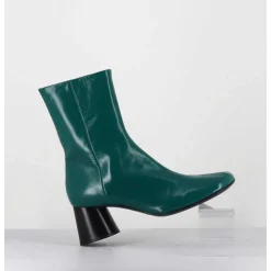 Boots En Cuir Brillant Vert Talon Geometrique - Dani04 Glaze Selva