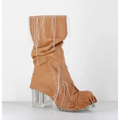 Boots En Cuir Camel Semelle Translucide Et Fils Blancs - Vlad Nappa Camel