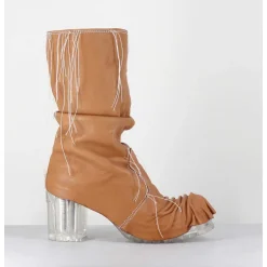 Boots En Cuir Camel Semelle Translucide Et Fils Blancs - Vlad Nappa Camel