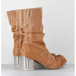 Boots En Cuir Camel Semelle Translucide Et Fils Blancs - Vlad Nappa Camel