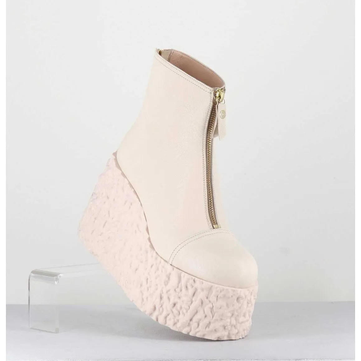 Boots En Cuir Creme Zip Avant&Arriere - Lava Ice