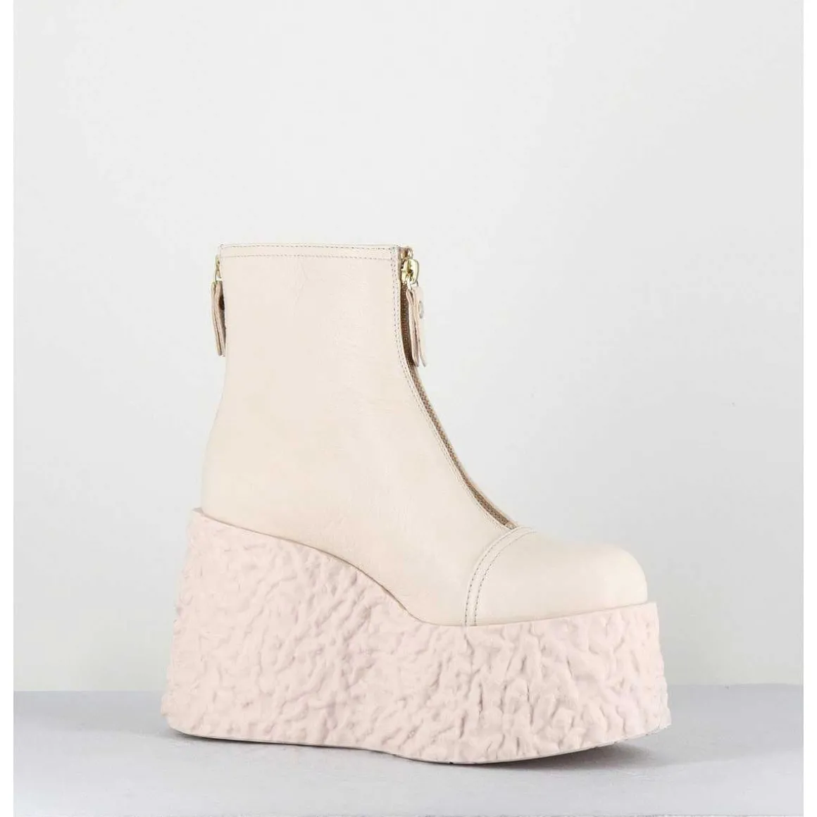 Boots En Cuir Creme Zip Avant&Arriere - Lava Ice