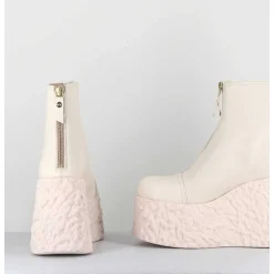 Boots En Cuir Creme Zip Avant&Arriere - Lava Ice