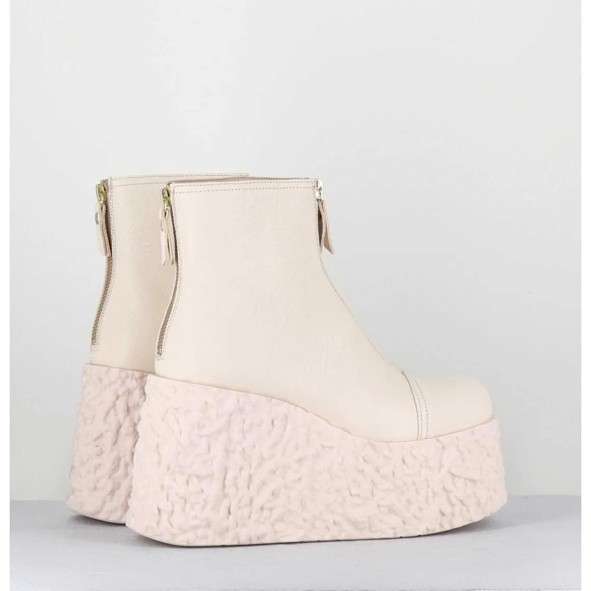 Boots En Cuir Creme Zip Avant&Arriere - Lava Ice