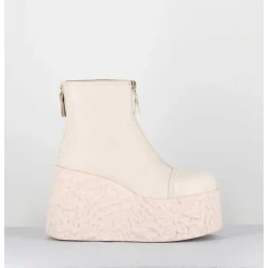 Boots En Cuir Creme Zip Avant&Arriere - Lava Ice