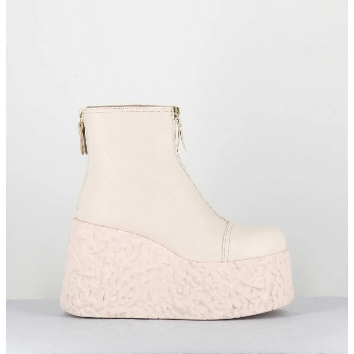 Boots En Cuir Creme Zip Avant&Arriere - Lava Ice