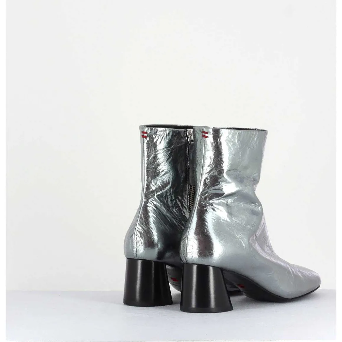 Boots En Cuir Froisse Metallise Argent - Odile02 Metal