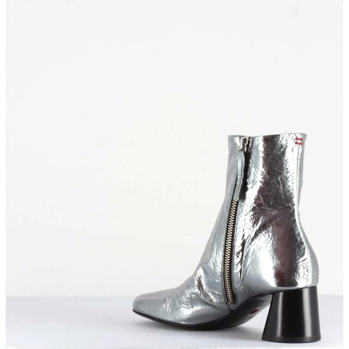 Boots En Cuir Froisse Metallise Argent - Odile02 Metal