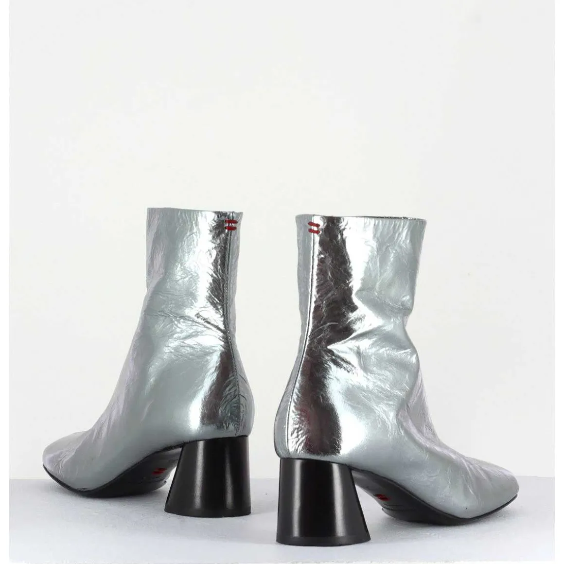 Boots En Cuir Froisse Metallise Argent - Odile02 Metal