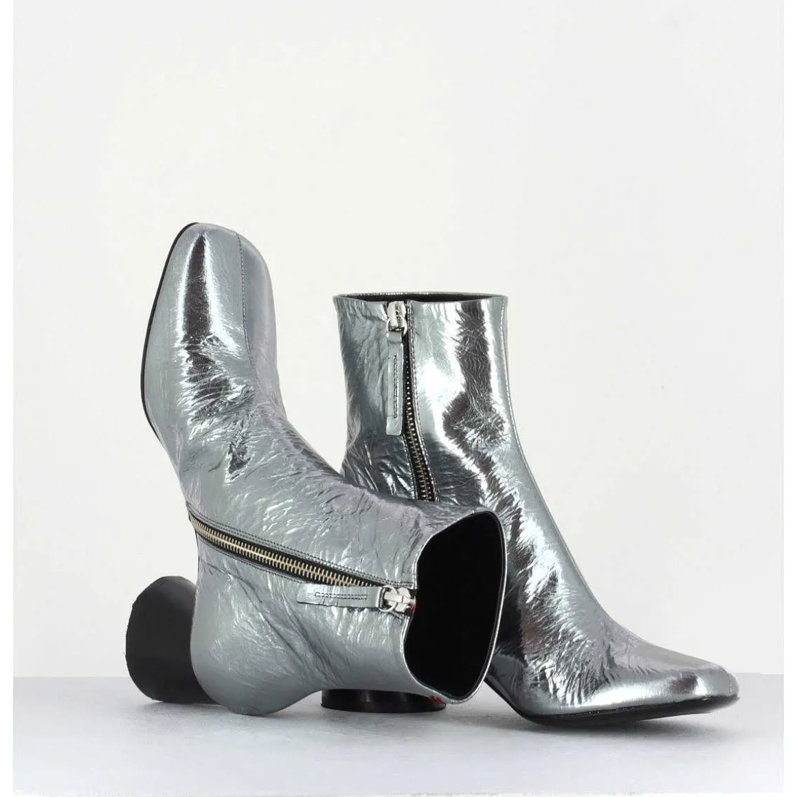 Boots En Cuir Froisse Metallise Argent - Odile02 Metal
