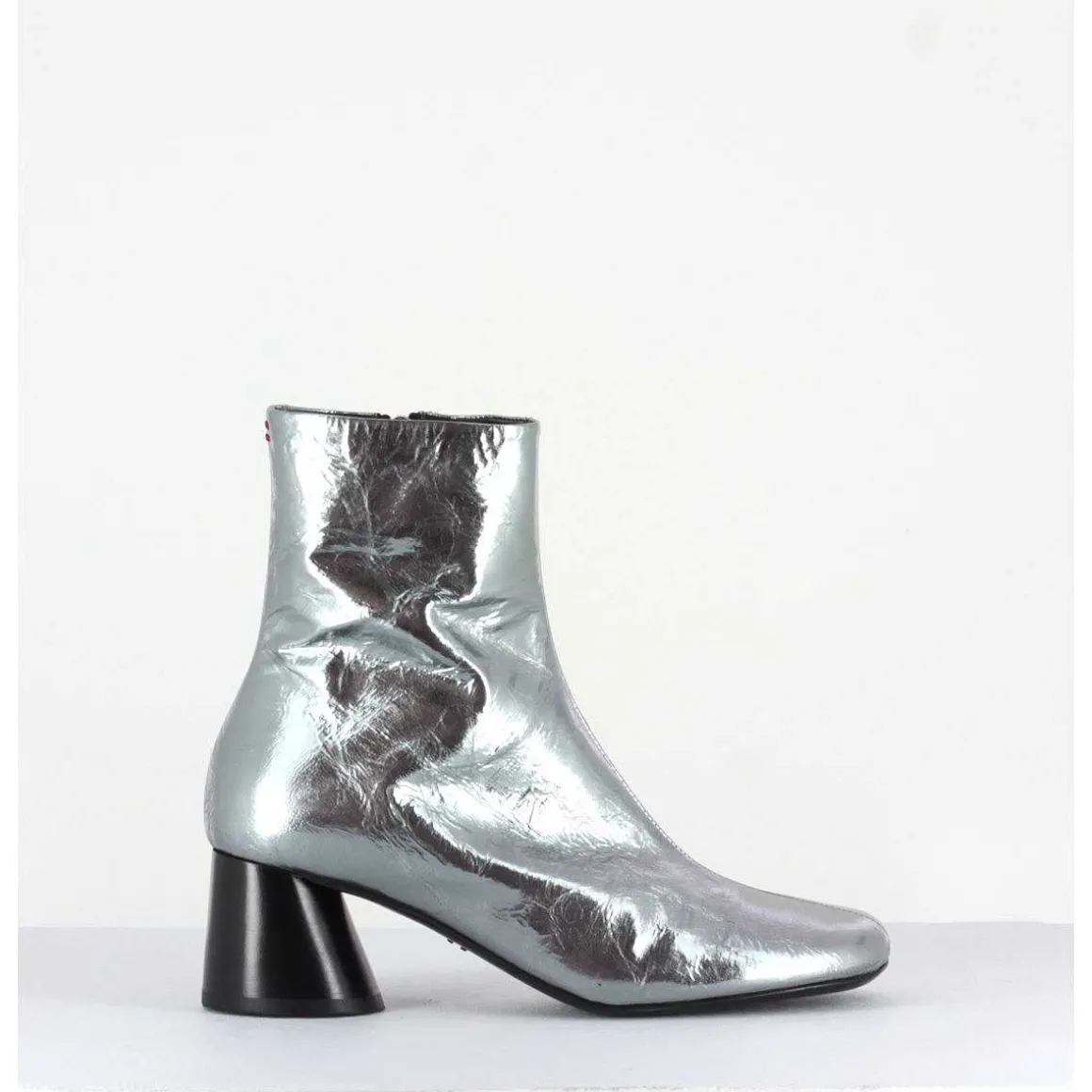 Boots En Cuir Froisse Metallise Argent - Odile02 Metal