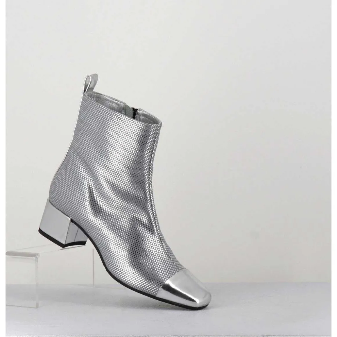 Boots En Cuir Gaufre Argent Details Miroir - Estime Bis Argent