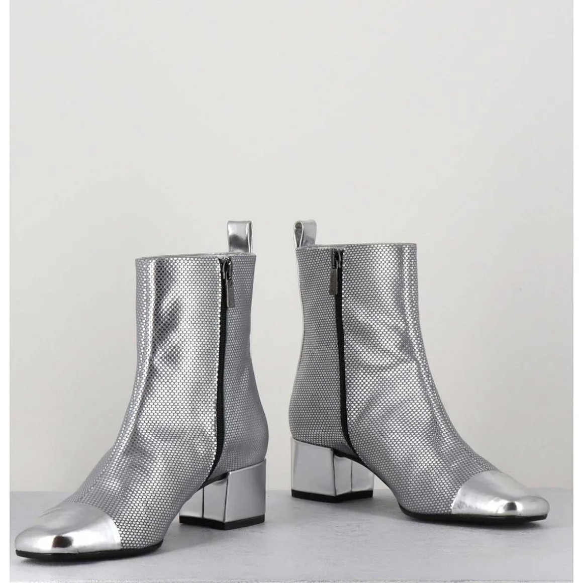 Boots En Cuir Gaufre Argent Details Miroir - Estime Bis Argent