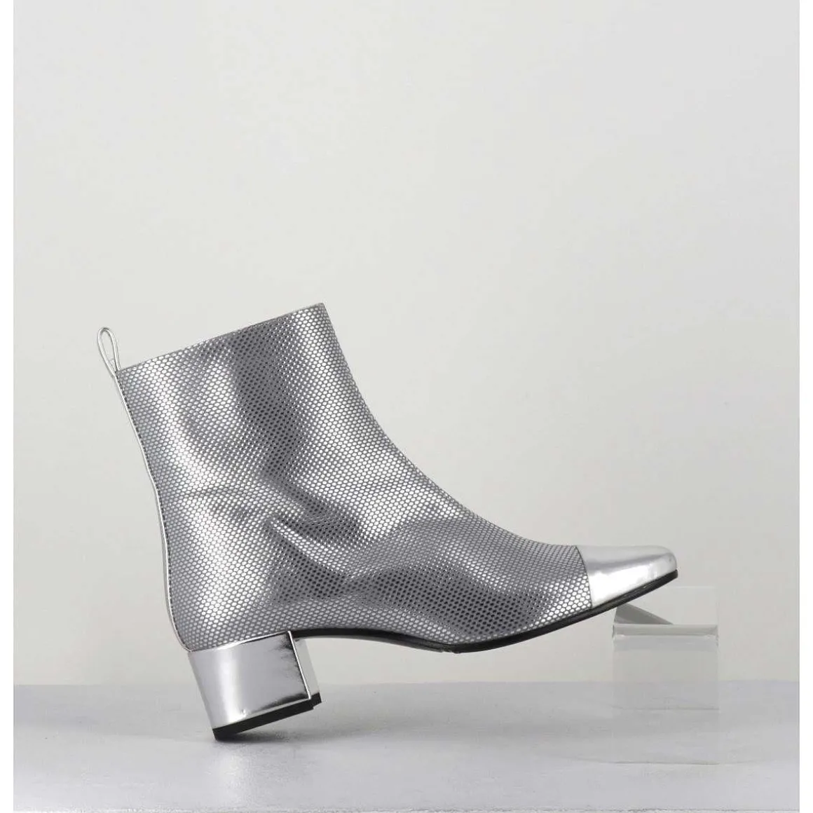 Boots En Cuir Gaufre Argent Details Miroir - Estime Bis Argent