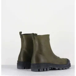 Boots En Cuir Gras Kaki Avec Zip Central - I6-967 Bosco