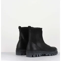 Boots En Cuir Gras Noir Avec Zip Centrale - I6-967 Black