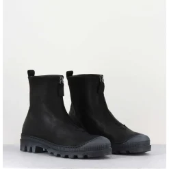 Boots En Cuir Gras Noir Avec Zip Centrale - I6-967 Black