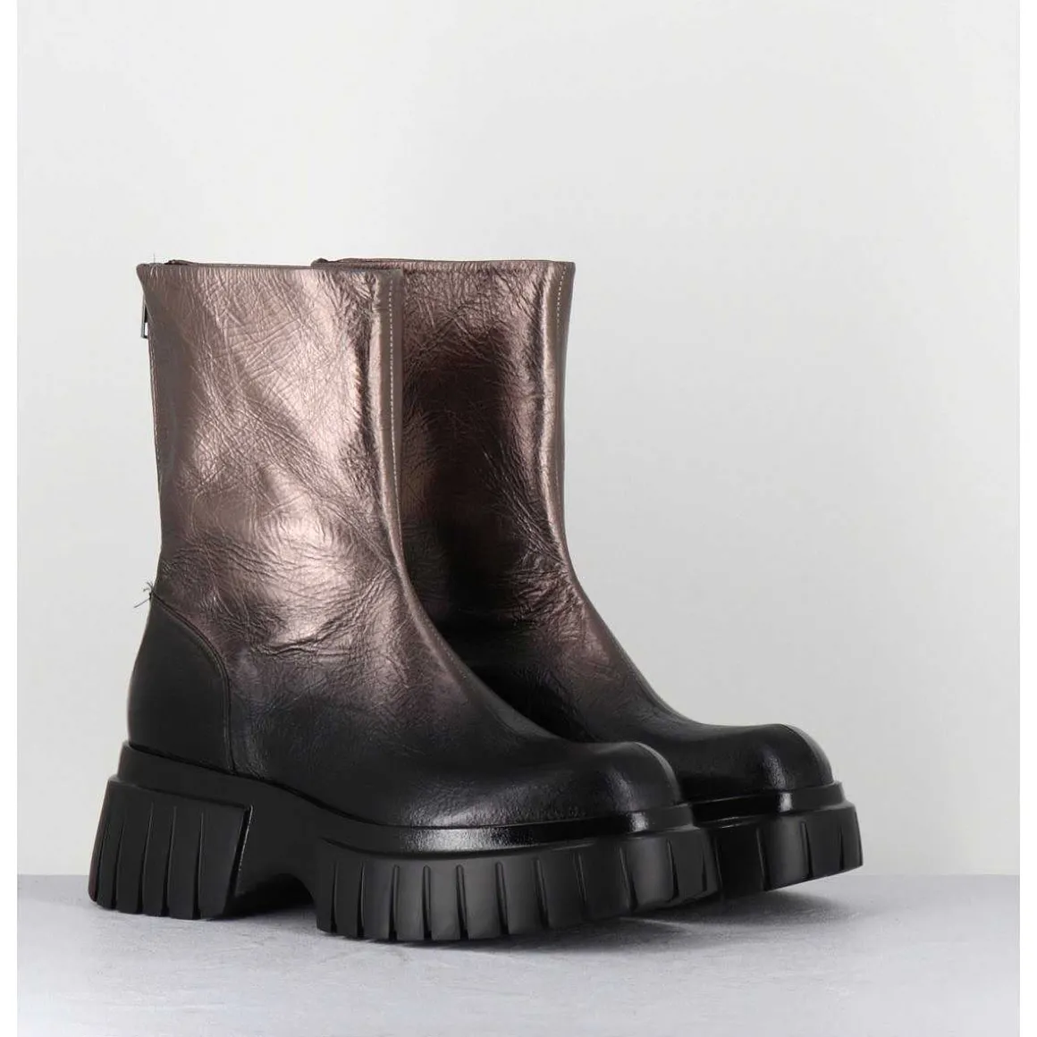 Boots En Cuir Metallise Bronze Semelle Epaisse - Melia1 Pegasus Bronzo