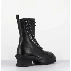 Boots En Cuir Noir Corset Semelle Epaisse - Caro Nero